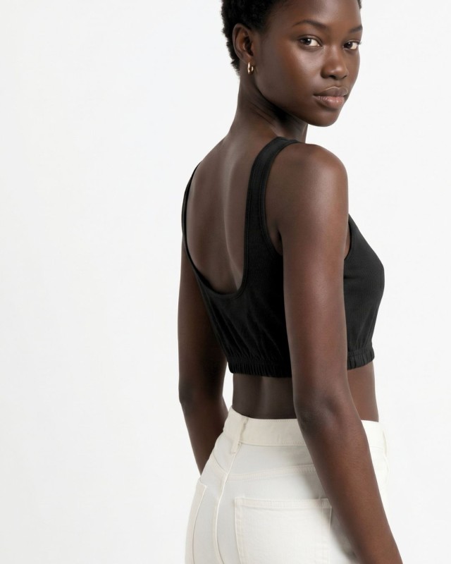 Crop top με χοντρή ράντα και λάστιχο στο τελείωμα μαύρο
