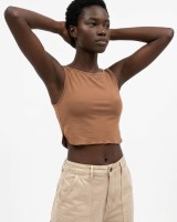 Crop top αμάνικο Viscose κάμελ