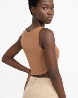 Crop top αμάνικο Viscose κάμελ