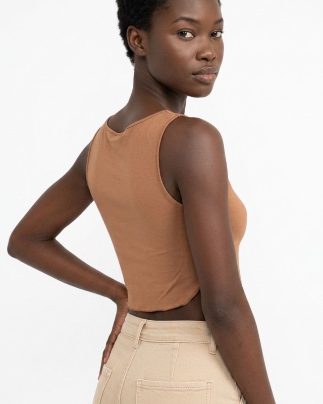 Crop top αμάνικο Viscose κάμελ