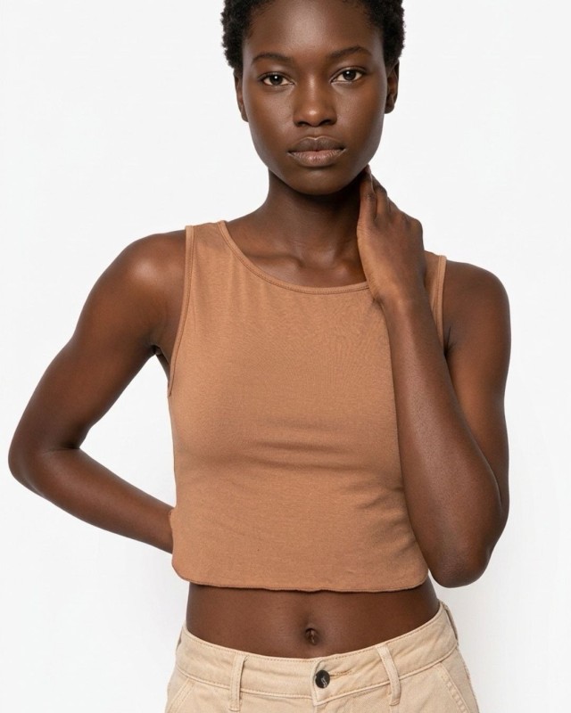 Crop top αμάνικο Viscose κάμελ