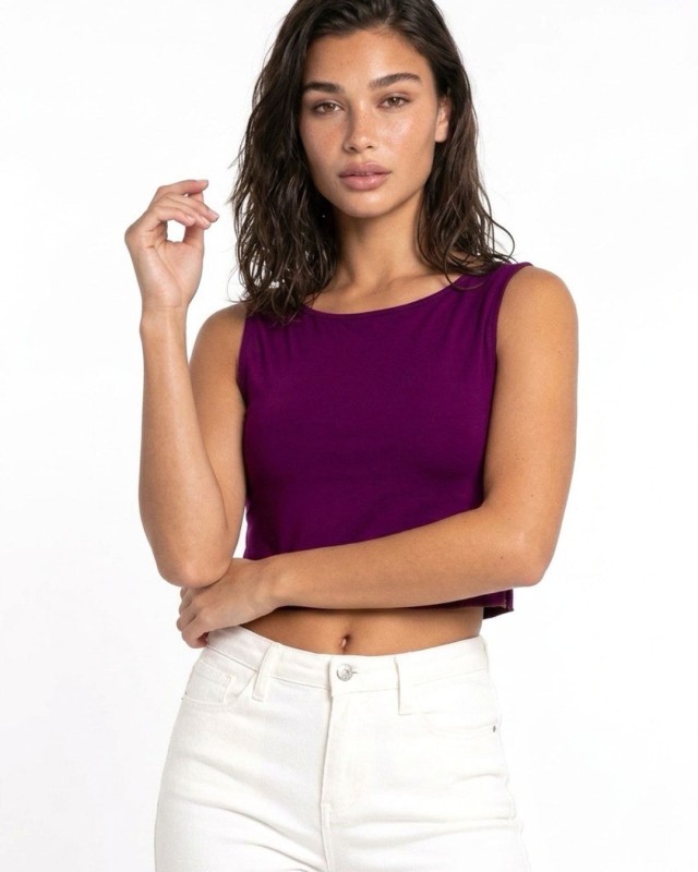 Crop top αμάνικο Viscose μωβ