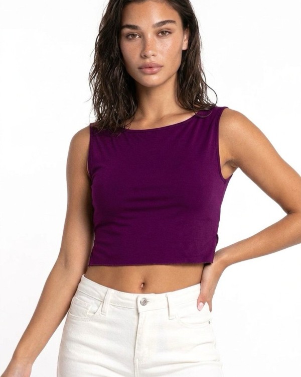 Crop top αμάνικο Viscose μωβ