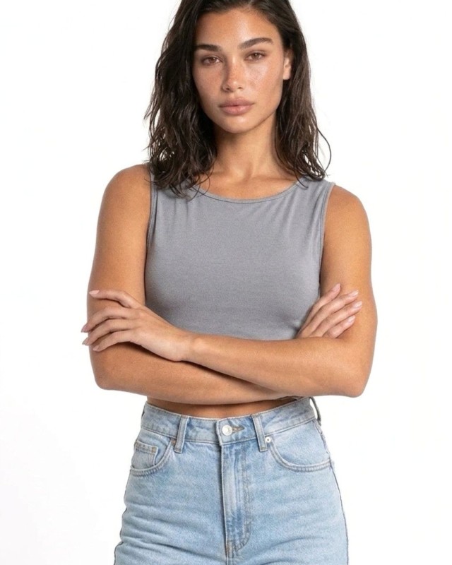 Crop top αμάνικο Viscose γκρι