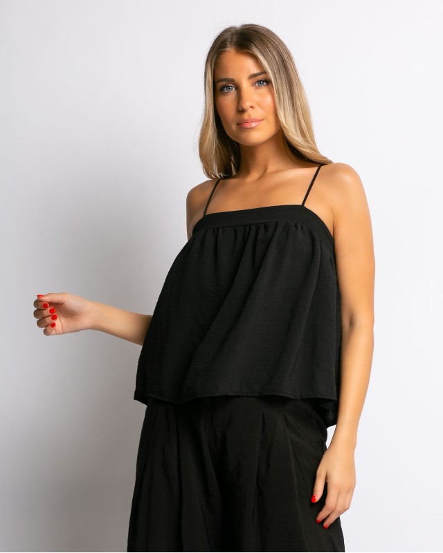 Crop top με δέσιμο στην πλάτη μαύρο Crop top με δέσιμο στην πλάτη μαύρο