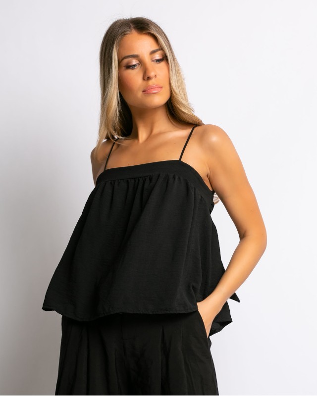 Crop top με δέσιμο στην πλάτη μαύρο Crop top με δέσιμο στην πλάτη μαύρο