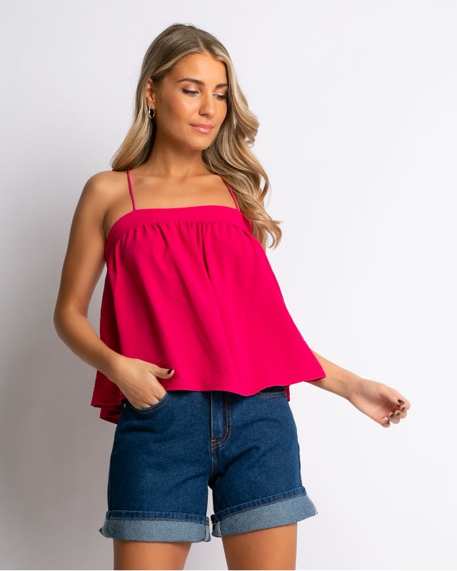 Crop top με δέσιμο στην πλάτη φούξια Crop top με δέσιμο στην πλάτη φούξια