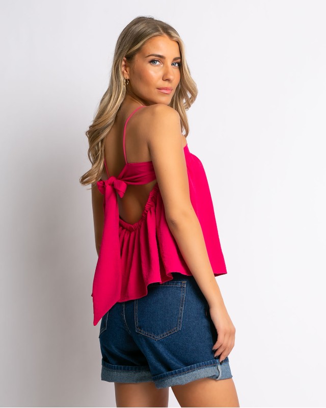 Crop top με δέσιμο στην πλάτη φούξια Crop top με δέσιμο στην πλάτη φούξια