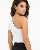 Crop top κοντομάνικο με έναν ώμο λευκό