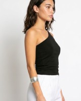 Crop top κοντομάνικο με έναν ώμο μαύρο
