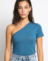 Crop top κοντομάνικο με έναν ώμο ραφ