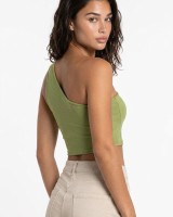 Μπλούζα Top viscose με έναν ώμο λαδί
