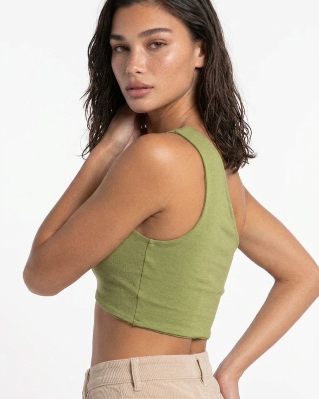 Μπλούζα Top viscose με έναν ώμο λαδί