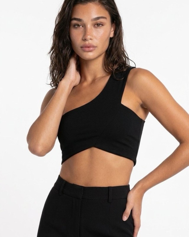 Μπλούζα Top viscose με έναν ώμο μαύρο
