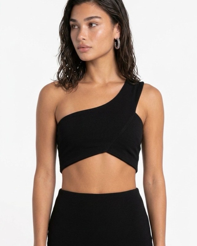 Μπλούζα Top viscose με έναν ώμο μαύρο