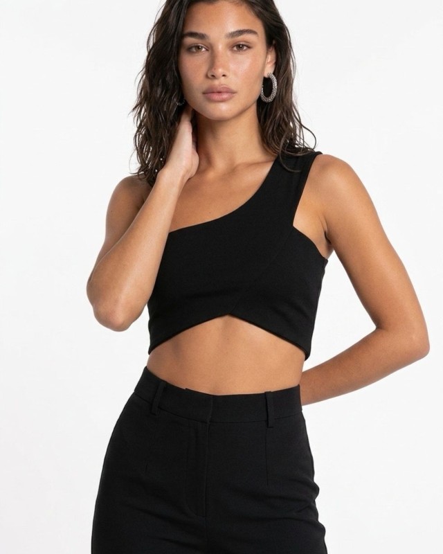 Μπλούζα Top viscose με έναν ώμο μαύρο