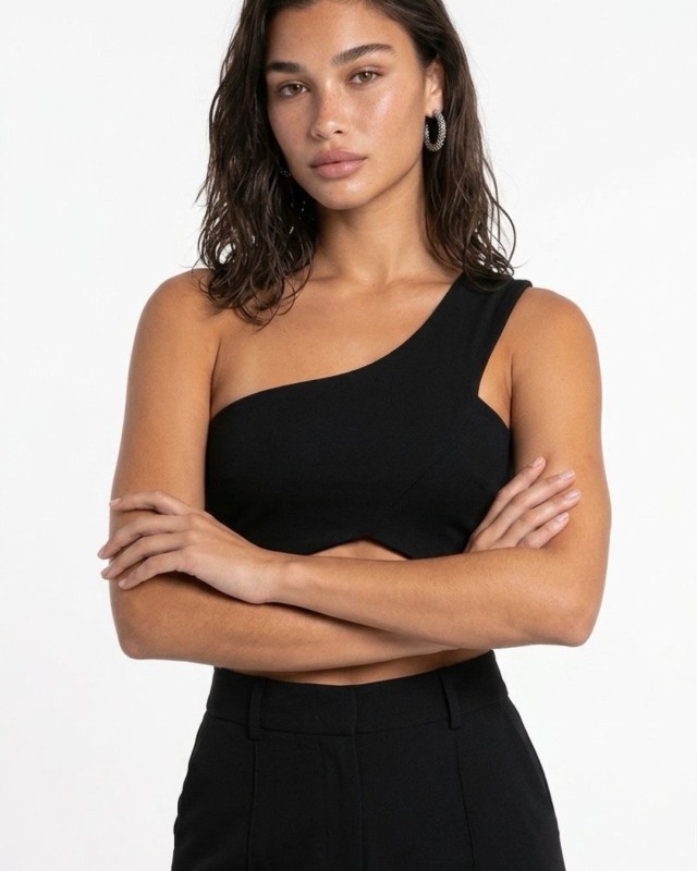 Μπλούζα Top viscose με έναν ώμο μαύρο