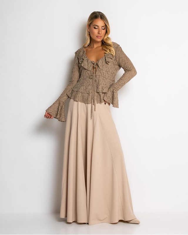 Μπλούζα δαντέλα με δέσιμο μπροστά & βολάν πούρο