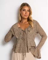 Μπλούζα δαντέλα με δέσιμο μπροστά & βολάν πούρο