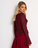 Μπλούζα δαντέλα με δέσιμο μπροστά & βολάν μπορντώ