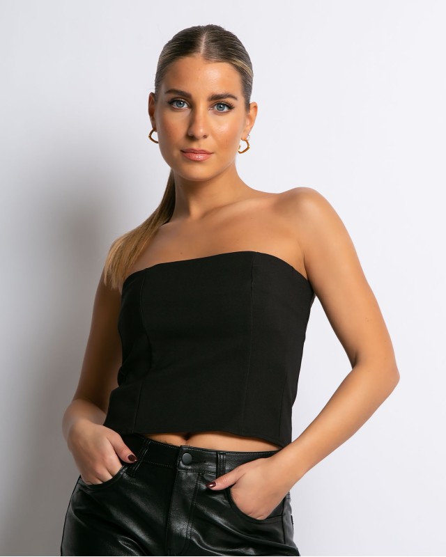 Μπλούζα crop top στράπλες κοντό Μαύρο Μπλούζα crop top στράπλες κοντό Μαύρο
