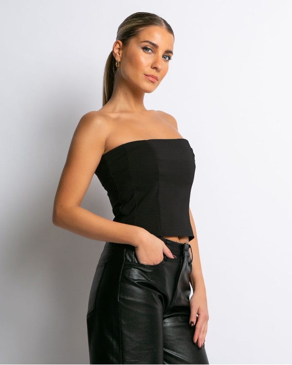 Μπλούζα crop top στράπλες κοντό Μαύρο