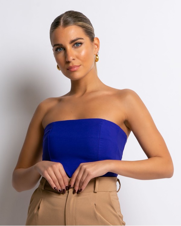 Μπλούζα crop top στράπλες κοντό cobalt blue