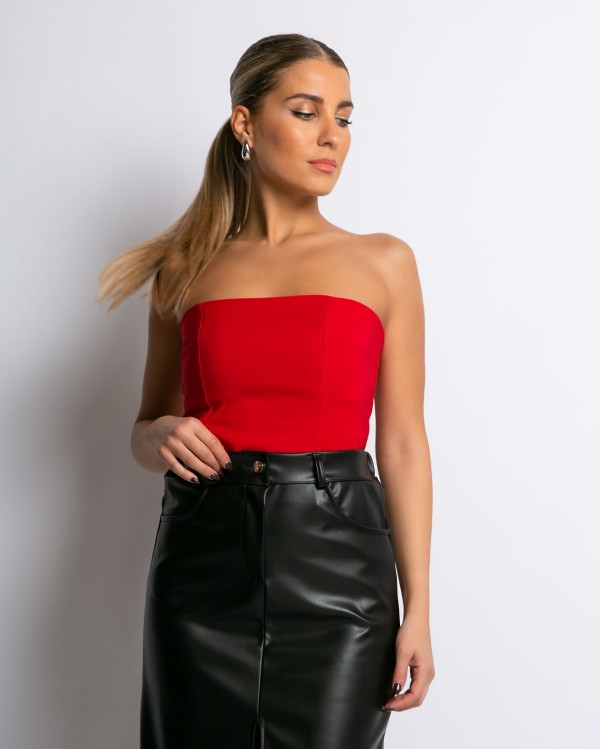 Μπλούζα crop top στράπλες κοντό Μαύρο
