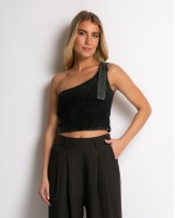 Crop top με εναν ώμο μαύρο Crop top με εναν ώμο μαύρο