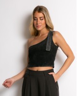 Crop top με εναν ώμο μαύρο Crop top με εναν ώμο μαύρο