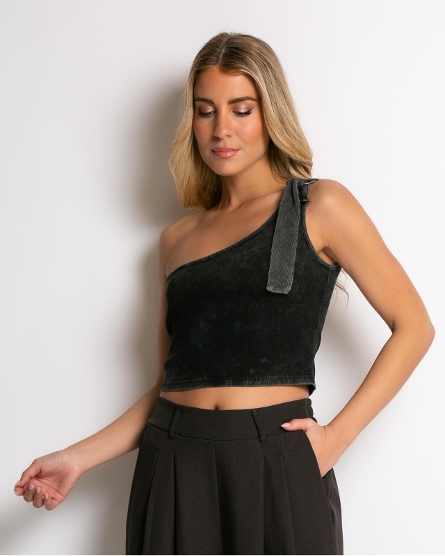 Crop top με εναν ώμο μαύρο Crop top με εναν ώμο μαύρο