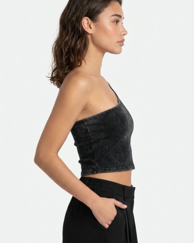 Crop top με εναν ώμο μαύρο