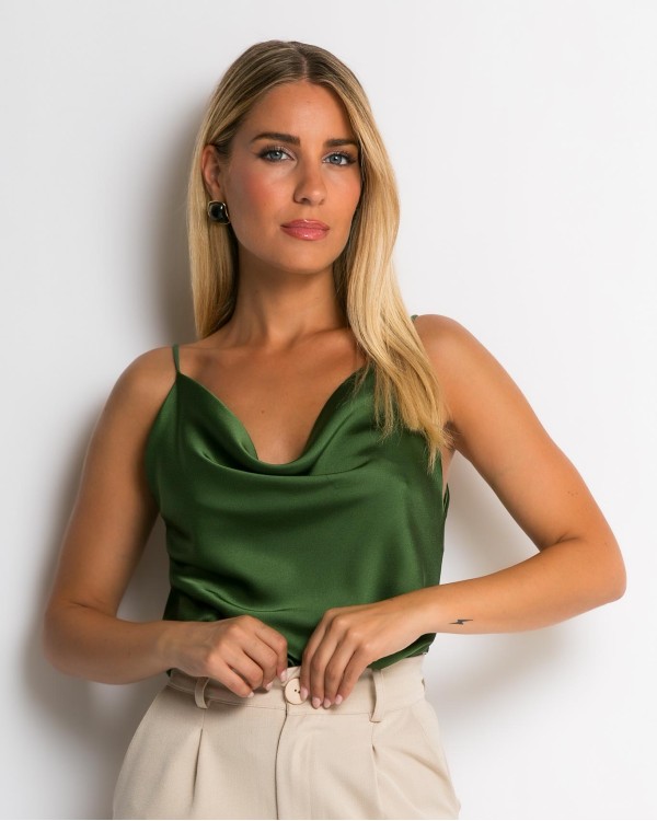 Μπλούζα με τιράντα ντραπέ πράσινο