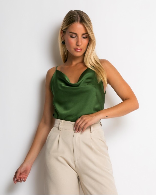 Μπλούζα με τιράντα ντραπέ πράσινο