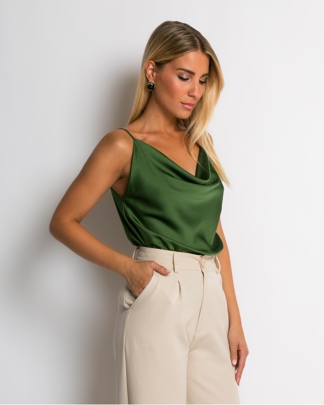 Μπλούζα με τιράντα ντραπέ πράσινο