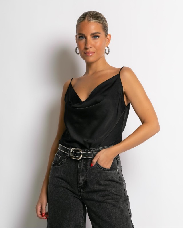 Μπλούζα με τιράντα ντραπέ μαύρο