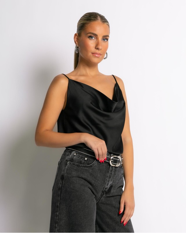 Μπλούζα με τιράντα ντραπέ μαύρο