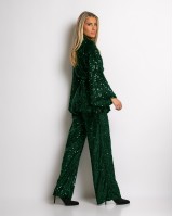 Σετ κιμονό παγιέτα με καμπάνα μανίκι - Παντελόνι ψηλόμεσο πράσινο