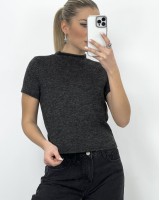 Μπλούζα κοντομάνικη με ζιβάγκο ανθρακί