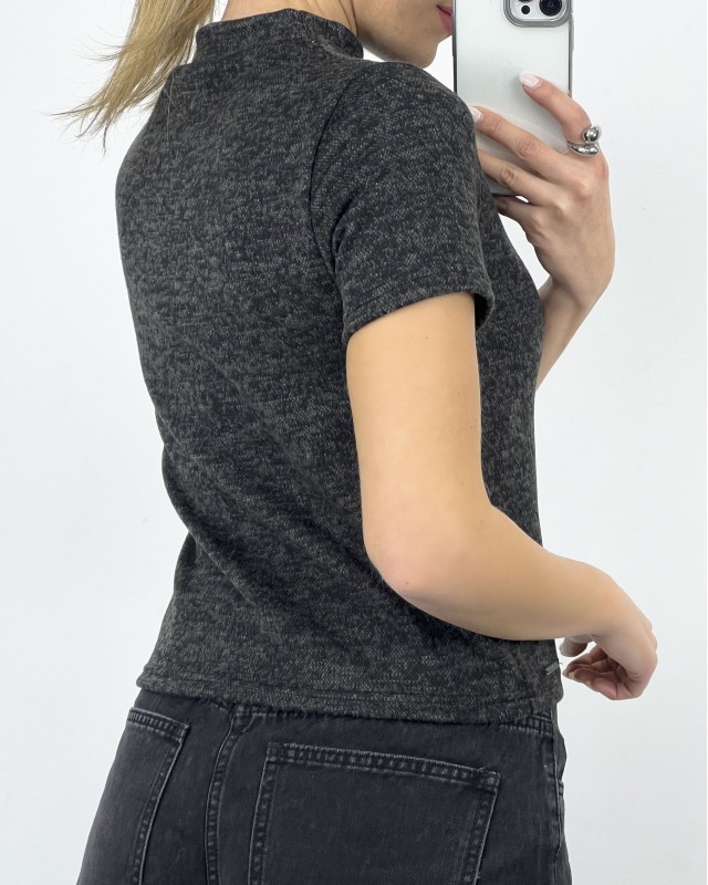 Μπλούζα κοντομάνικη με ζιβάγκο ανθρακί