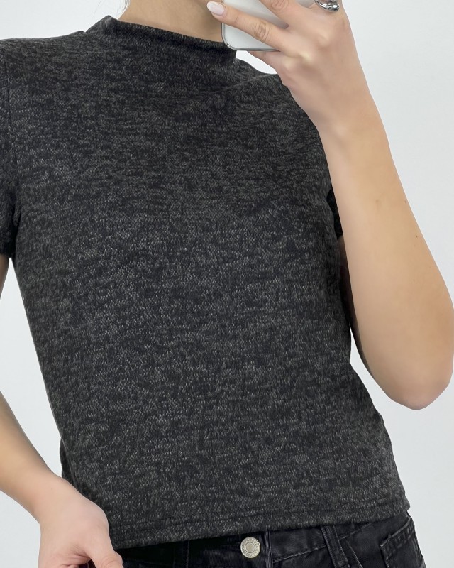 Μπλούζα κοντομάνικη με ζιβάγκο ανθρακί