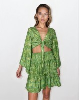 Σετ crop top με καμπάνα και φούστα lime Σετ crop top με καμπάνα και φούστα lime