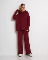 Σετ πλεκτό με σχέδιο πλεξούδα μπλούζα & παντελόνι μπορντό