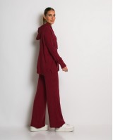 Σετ πλεκτό με σχέδιο πλεξούδα μπλούζα & παντελόνι μπορντό