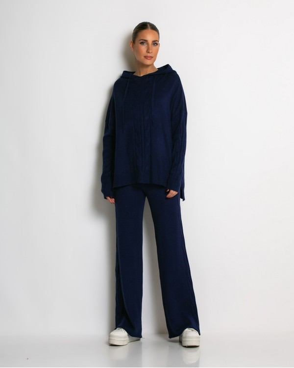 Σετ πλεκτό με σχέδιο πλεξούδα μπλούζα & παντελόνι μπορντό