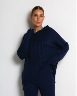 Σετ πλεκτό με σχέδιο πλεξούδα μπλούζα & παντελόνι navy