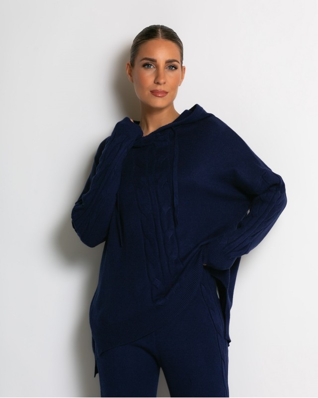 Σετ πλεκτό με σχέδιο πλεξούδα μπλούζα & παντελόνι navy