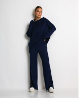 Σετ πλεκτό με σχέδιο πλεξούδα μπλούζα & παντελόνι navy