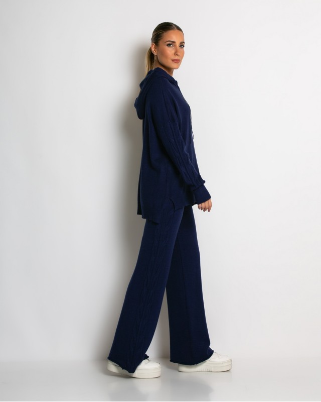 Σετ πλεκτό με σχέδιο πλεξούδα μπλούζα & παντελόνι navy