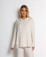 Σετ πλεκτό με σχέδιο πλεξούδα μπλούζα & παντελόνι cream